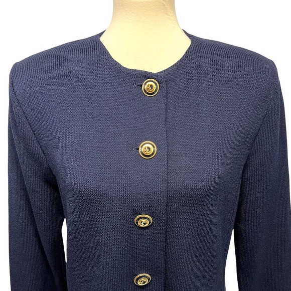 St. John Collection Navy Santana Knit Longline Button Front Jacket - Picture 3 of 10